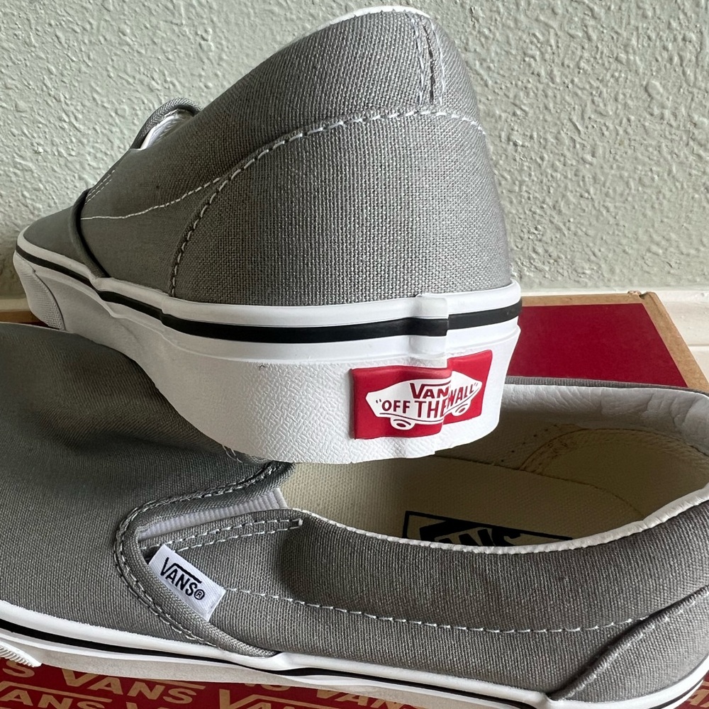 Vans Classic Gray Canvas Slip-Ons Men 9.5 Woman 11